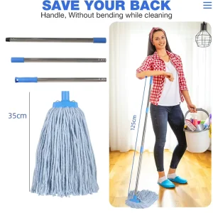 MSJ Heavy Duty Steel Cotton Socket Mop with General Rod Easy Clean High Durability Household Floor Cleaning