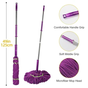 MSJ High Quality Free Hand Washing Wringing Steel Pole Lightweight Microfiber Mop Rectangle Head Easy Use for Home Cleaning