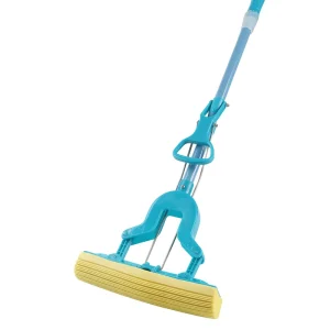 MSJ Sponge Mop Extendable Handle Cinch Double Roller Self Wringing Sponge Easy Operation Households