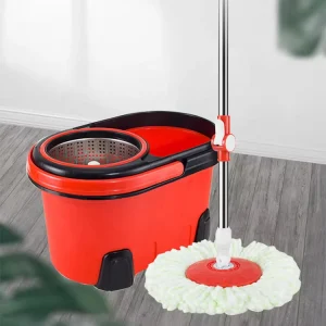 Magic 360 Rotating Extensible Steel Pole Rectangular House Cleaning Mop Set with Metal Basket Mop Head Self-Wringer & Dual-Drive