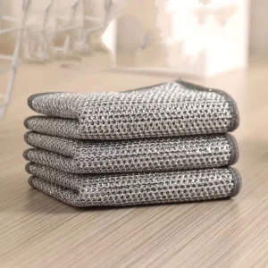 Magic Dishcloth Silver Wire Cleaning Kitchen Cloth Thickened Wash Towel Built in Sponge Steel Wire Ball Rag