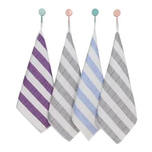 Magic Grid Color Stripe Thickened Kitchen Cloths Reusable Super Soft Absorbent Microfiber Wash Cloths for Kitchen Cleaning