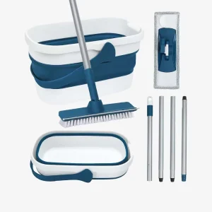 Magic Microfiber Floor Cleaning Mop and Brush with Folding Bucket