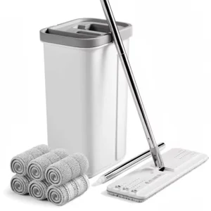 Magic Mop Bucket Flat Mop and Steel Telescopic Pole Dry and Wet Cleaning Set with Wringer Separating Bucket