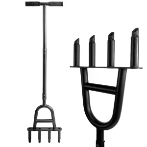 Manual Lawn Aerator with 4 Stainless Steel Plugs Grass Aerating Cleaning Hand Tool for Lawn Health Improvement