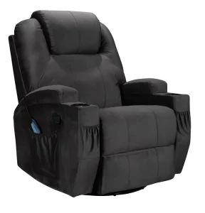 Manual Recliner Chair Single Seat with Massage Cooling Extendable Footrest Fabric for Living Room