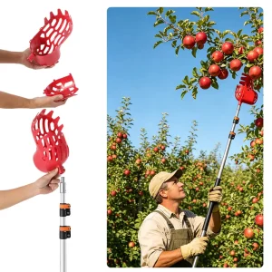 Manual Telescopic High Reach Aluminum Fruit Picker 12FT Extension Rod Durable Plastic Basket DIY Picking Garden Apples Plums OEM