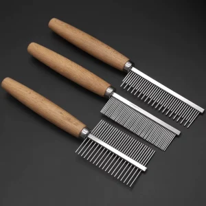 Manual Wooden handled Pet Comb Fine toothed Double sided Brush Dog Grooming Tool Flea Slicker Deshedding for Cats