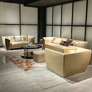 Manufacturer Home Light Luxury Natural Wood Veneer 4+3+2+1 Seater Couch Living Room Sofa Designed for Villa Hotel