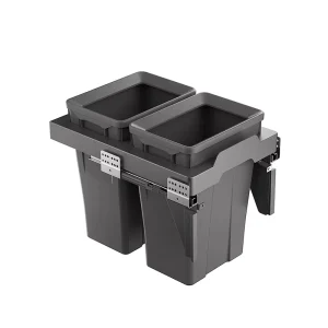 Manufacturer Modern Kitchen Trash Bins Full Pull Out Waste Bins With Covers Soft Closed Double 30L*2 Trash Cans PP Material