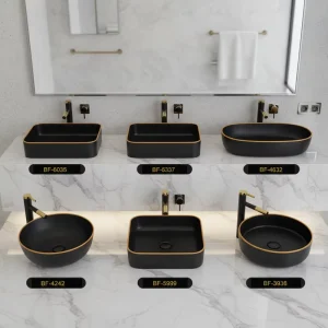 Manufacturer Small Round Shape Hand Wash Basins Ceramic Basin Bathroom Counter BLACK Color Shampoo Basin