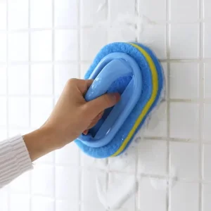 Manufacturer Thick Plastic Kitchen Cleaning Brush with Handle Dish and Pot Sponge Scouring Pad
