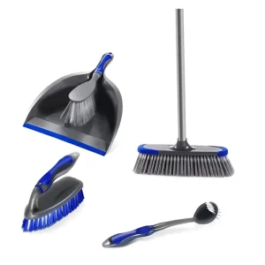 Masthome 3-Section Indoor Angled Broom Dustpan Set Straight Steel Handle With Plastic PET PP Broom Head for Home Cleaning