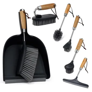 Masthome Bamboo & Stainless Steel Series Dustpan And Brush Set Dustpan With Brush