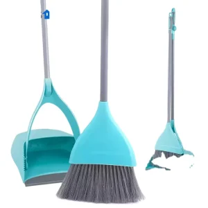 Masthome Broom and Upright Dustpan Combo Self-Cleaning Set Fold Design Windproof Long Handle Broom and Dustpan Set
