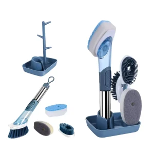 Masthome New Design Durable Long Handle Soap Dispensing Interchangeable Head Kitchen Spray Dish Cleaning Brush With Bracket