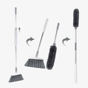 Masthome Newly Multi functional Home Cleaning Three Section Pole Long Handle Combination of Broom and duster Set