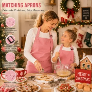 Matching Christmas Aprons for Mom and Kids Waterproof Holiday Baking Apron Set