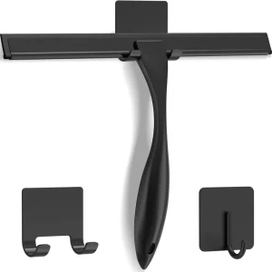 Matte Black All Purpose Stainless Steel Shower Squeegee for Shower Glass Door with 2 Adhesive Hooks