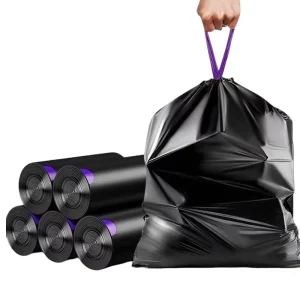 Medium 0.8 Mil 8 Gallon Durable HDPE Drawstring Trash Bags Kitchen Household Cleaning Disposable Embossed Home Supplies