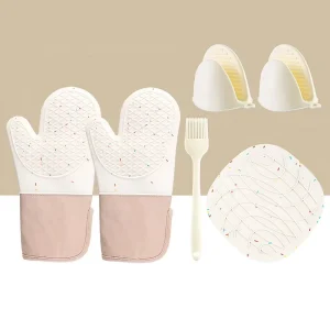 Medium Lined Silicone Anti Scald Gloves Non Slip Thickened High Temperature Baking Heat Insulation Oven Gloves