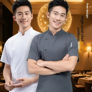 Men’s Summer Super Elastic Slim Twill Fabric Cross Border Dining Kitchen Clothing Breathable Short Sleeve Cooking Aprons