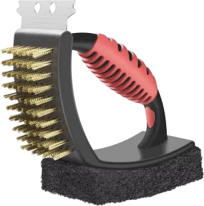 Metal BBQ Grill Brush 3 in 1 Cleaning Tool with Soft Sponges & Stainless Steel Scraper Heat Resistant