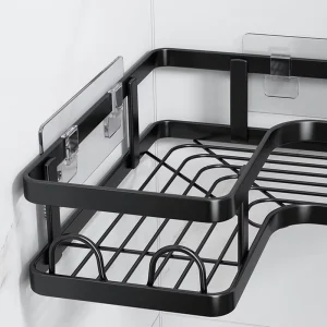 Metal Bathroom Corner Storage Rack with Double-Tier Organizer Shelf