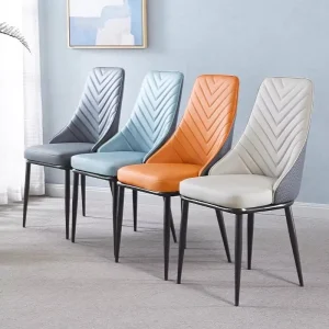 Metal Chaise Dining Chair Leather Upholstered with Metal Legs for Hotel Restaurant Dining Room