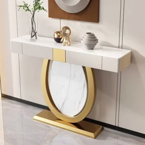 Metal Console Table with Semi-Circle Entry Drawer