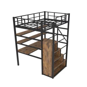 Metal Full Size Loft Bed with Desk, Storage, Stairs, and Bunk Bed