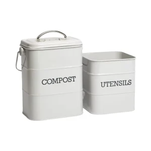 Metal Kitchen Compost Bin Tin Grey and Waste Bins