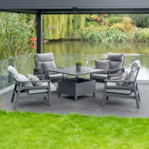 Metal Outdoor Furniture Luxury Backyard Conversation Set with Ottoman Patio Dining Set Aluminum Garden Sofa With Rising Table