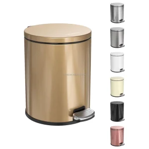 Metal Round Step Stainless Steel Waste Bins with Foot Pedal Lid for Home Kitchen Trash Storage
