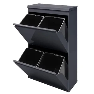 Metal Steel Kitchen Garbage Bin Cabinet with 4 Separate Recycling Units Plastic Pull Out Trash Waste Bin