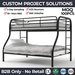 Metal Twin-over-Full Steel Bunk Bed, Flat-Pack Disassembled