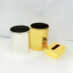 Metal Waste Bins Tissue Box Set Garbage Can Paper Baskets Stainless Steel Trash Household Cleaning Tools Accessories