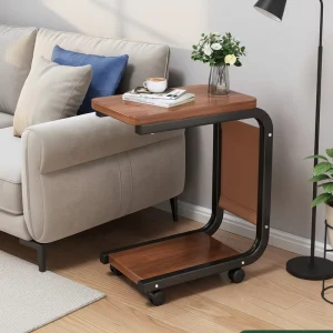 Metal Wooden Wood Modern Mobile Coffee Tables Mini Corner Small square Sofa Side Table Computer Bedside for Living Room