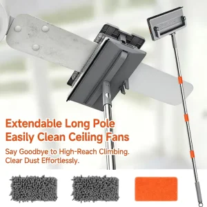 Microfiber Big Ceiling Fan Cleaner 3 in 1 Brush Dusters Mop for Home Cleaning With Stainless Steel Long Handle Rubber Strip