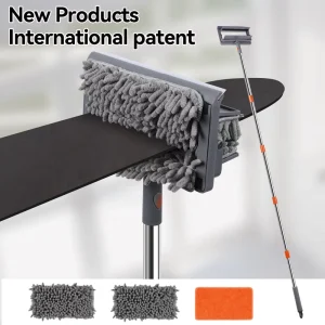 Microfiber Big Ceiling Fan Cleaner 3 in 1 Brush Dusters Mop for Home Cleaning With Stainless Steel Long Handle Rubber Strip
