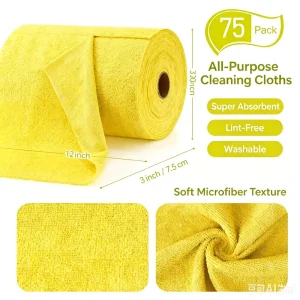 Microfiber Cleaning Cloth Roll 50 75 100 Pack Tear Away Towels 12″ X 12″ Reusable Washable Cleaning Rags Towel