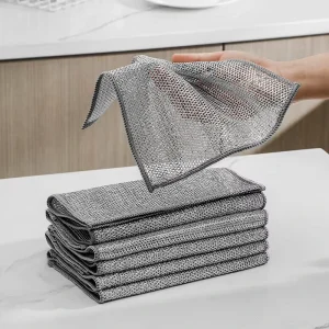 Microfiber Cleaning Cloths Wire Rag Double sided Silver Wire Dish Cloth Kitchen Dish Towels Wire Cleaning Cloth