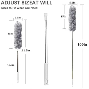 Microfiber Duster 30 to 100 Inches With Extension Pole Extendable Mini Duster Bendable Washable Dusters