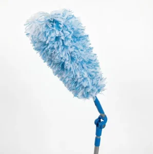 Microfiber Electrostatic Duster with Telescopic Handle Blue and White Fluffy Head for Ceiling Fans Blinds and Car Interiors