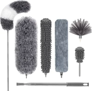 Microfiber Feather Duster 7 PCS Reusable Bendable Washable Cobweb Duster with Extra Long Extension Pole Home Cleaning Supplies