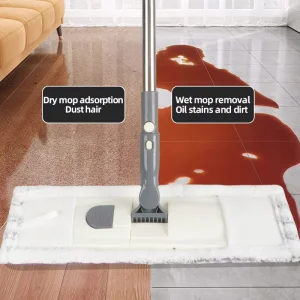 Microfiber Flat Dry Mop with Telescopic Steel Long Handle for Floor Cleaning Careful