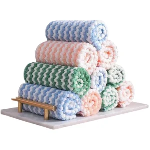 Microfiber Kitchen Dish Cloths Absorbent Coral Fleece Reusable Cleaning Towels