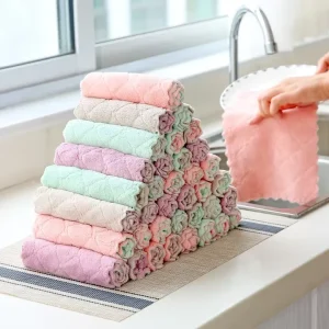 Microfiber Kitchen Towels Thickened Dishtowels and Dishcloths Water Absorbent Cleaning Cloth Accessory Dry Tool