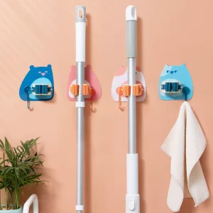Microfiber Mop Wall Mounted Clip Hook Punch Free Broom Holder and Buckle for Efficient Bathroom and Kitchen Cleaning