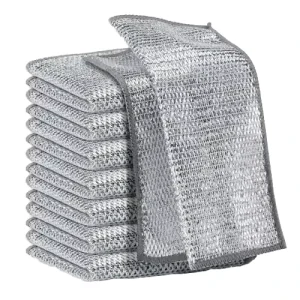 Microfiber Multipurpose Dishcloth Non Scratch Silver Wire Kitchen Cleaning Cloth Scouring Pad Dishwashing Drying Cleaning Cloths